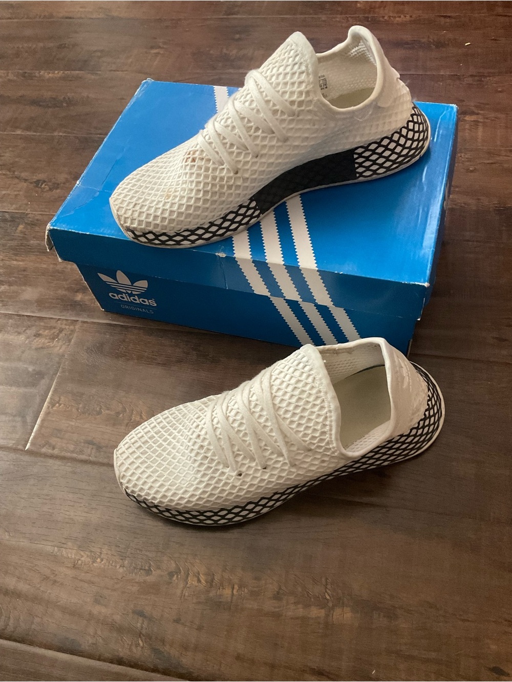 adidas White Knit Slip-On Sneakers with Black Lattice Midsole